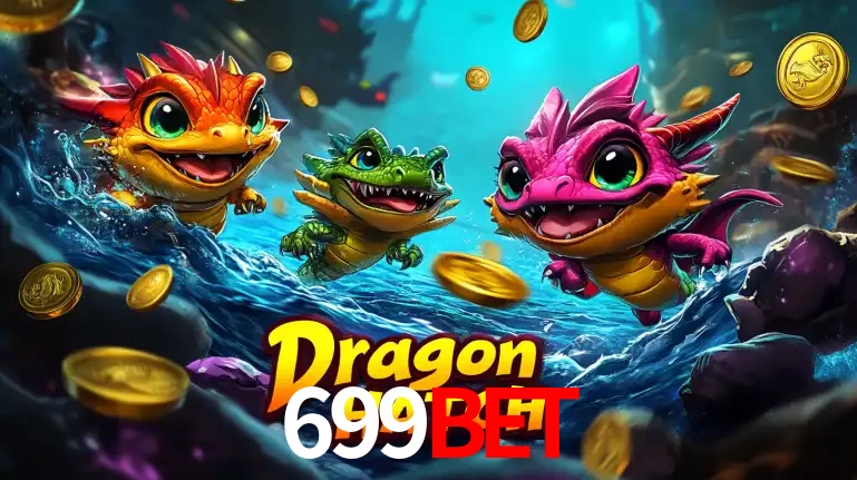 Arte promocional do jogo Dragon Hatch com três adoráveis dragões bebês nadando entre moedas de ouro, um dos slots mais divertidos para jogar no cassino 699bet.