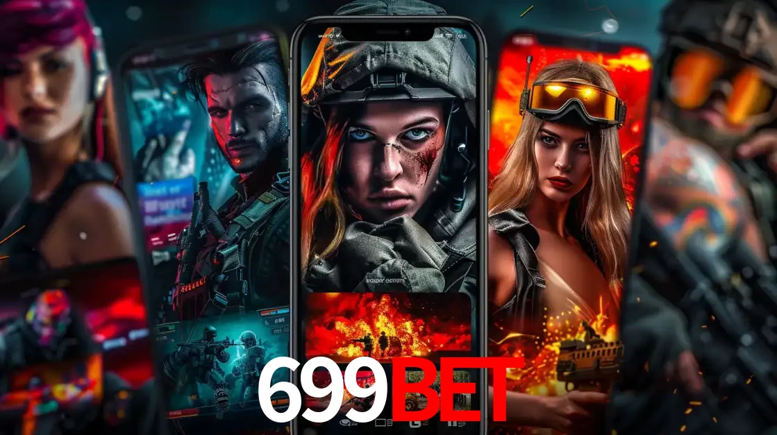 Montagem de telas de celular mostrando diversos personagens, masculinos e femininos, de um jogo de tiro, ilustrando a diversidade de equipes de e-sports para apostar no 699bet.