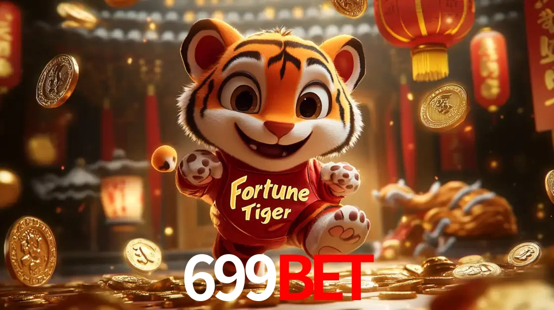 O alegre personagem do Fortune Tiger correndo sobre um caminho de moedas de ouro, simbolizando os grandes prêmios e a diversão do popular jogo de slot do 699bet.